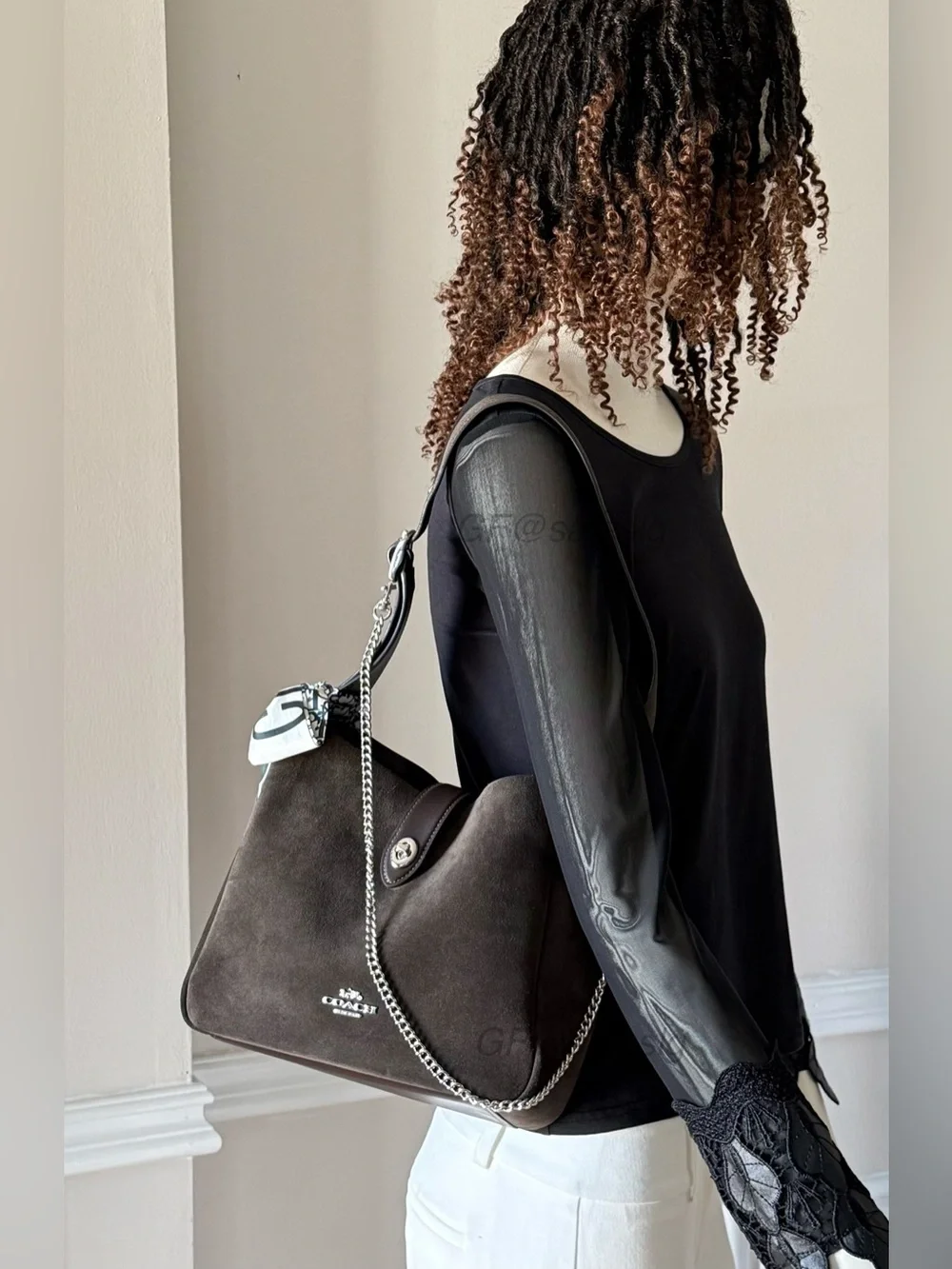 NWT Coach Hadley Convertible Shoulder Crossbody Bag Suede Espresso Brown Styled